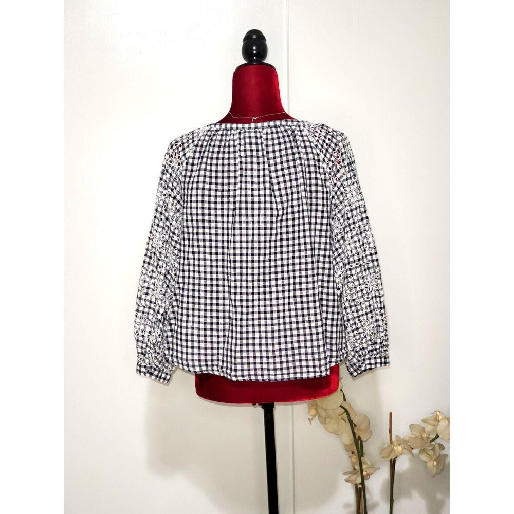 Anthropologies Akemi+Kin Women’s Black White Presley Gingham Eyelet Top Sz S 969 - Picture 6 of 10